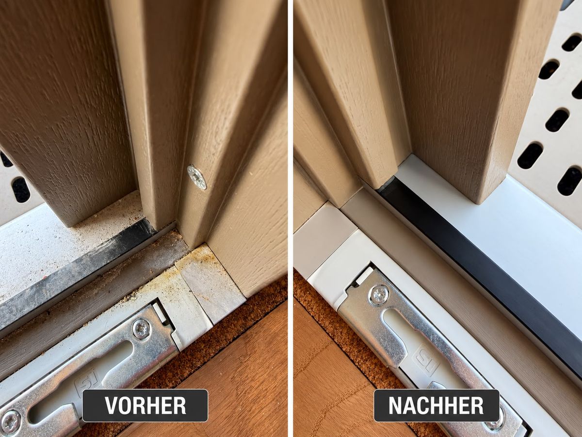 Türrahmen und Beschlag vor und nach der Reinigung